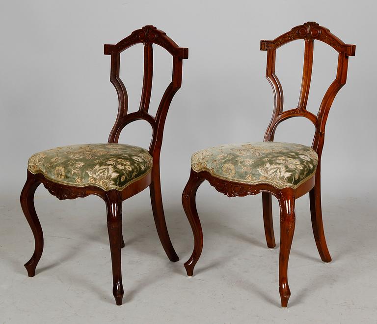 SALONGSMÖBEL, 6 delar, nyrokoko, sent 1800-tal.