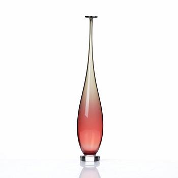 Nils Landberg, a red and green tinted glass vase, Orrefors 1961.