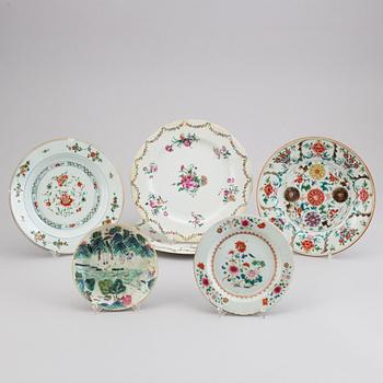 Five famille rose dishes, Qing dynasty, Qianlong (1736-95), and 19th century.