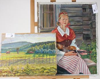 MASON, MATS, olja på duk, sign o dat 1937, samt gouache och 4 blyertsteckningar, sign.