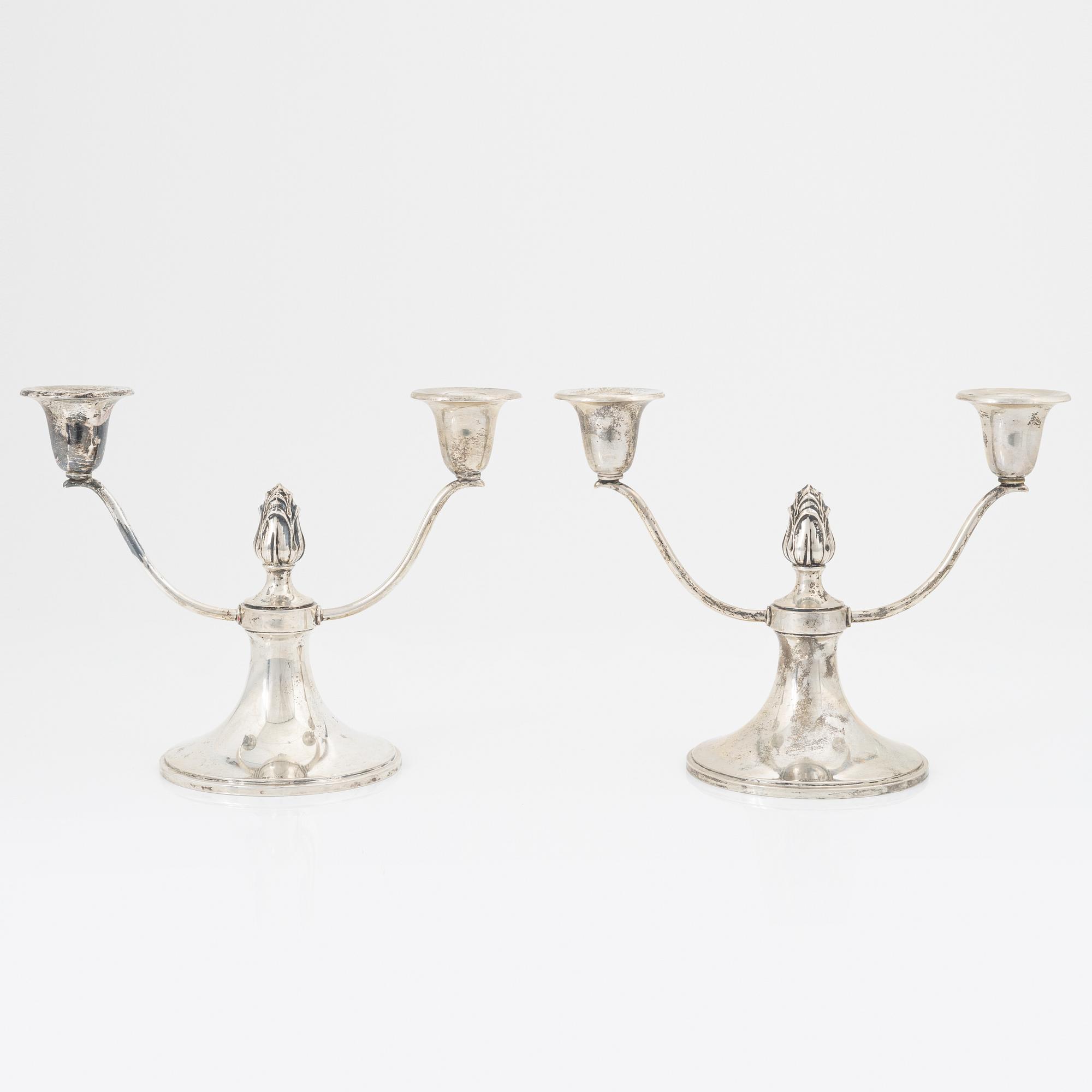 Kandelabrar, ett par, silver, svensk importstämpel.