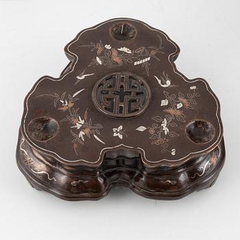 A bronze incense burner with cover and stand, China, 20th century.