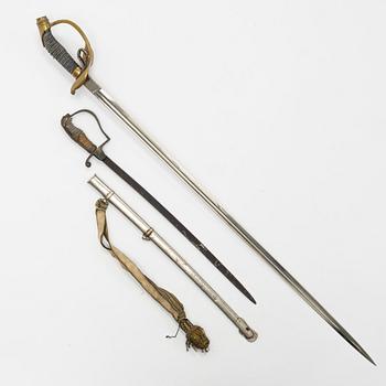 Two German sabres whereof one boy's sabre.