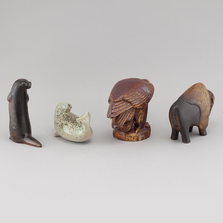 FIGURINER, 4 st, ur serien "Utrotningshotade djur" för WWF, Lisa Larsson, Gustavsberg, produktionsår 1975-1981.