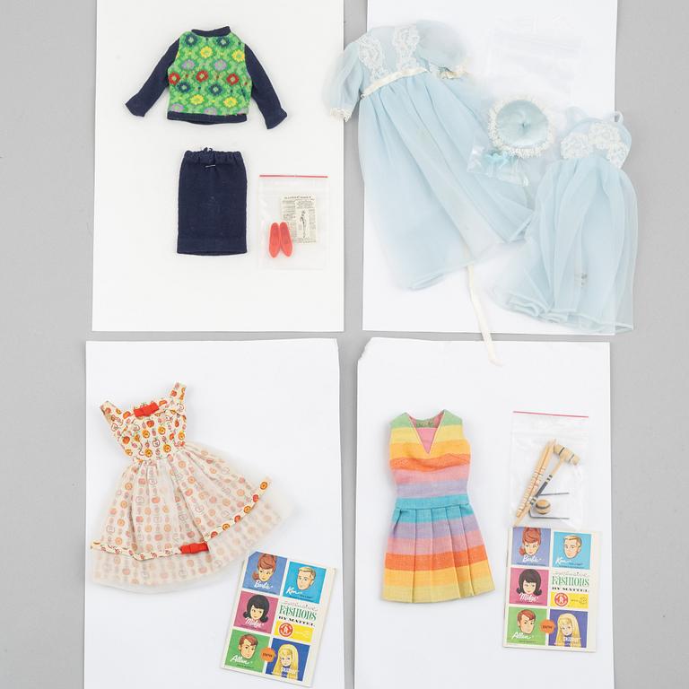 Clothing sets, Barbie, 4 pcs, including "Barbie Sleeping Pretty, 1636" & "Barbie Fun and Games, 1619", Mattel, 1960s.