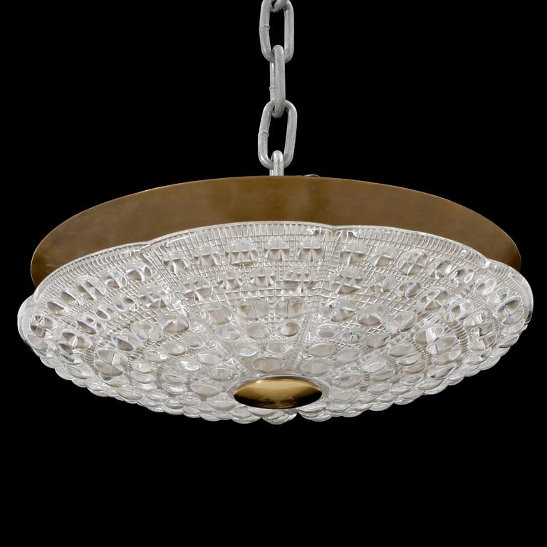 TAKLAMPA, plafond, glas och mässing, Orrefors. Diameter 40cm.