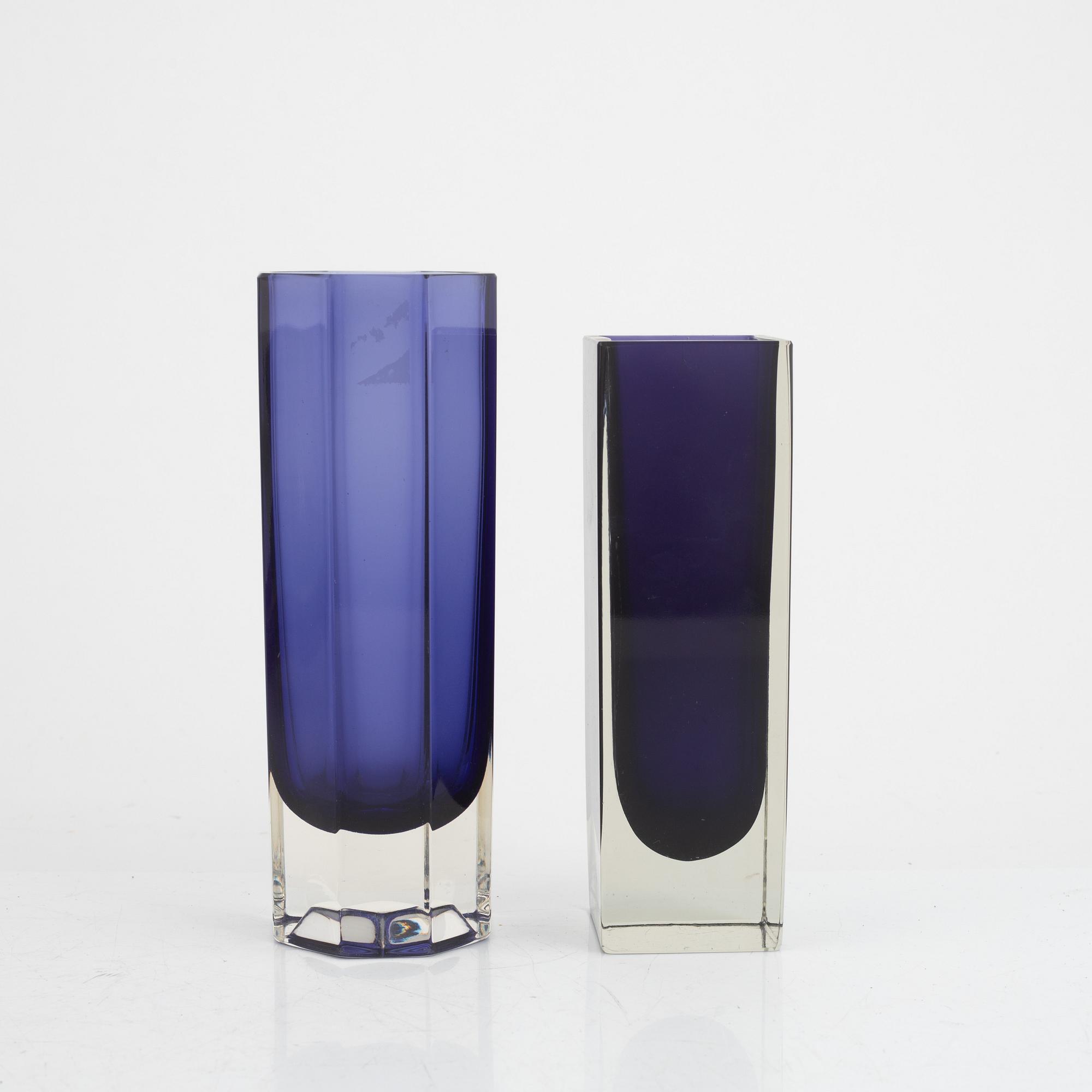 Vases, 2 pcs, glass, Nuutajärvi, Notsjö, Finland, including "Mutter", Kaj Franck.