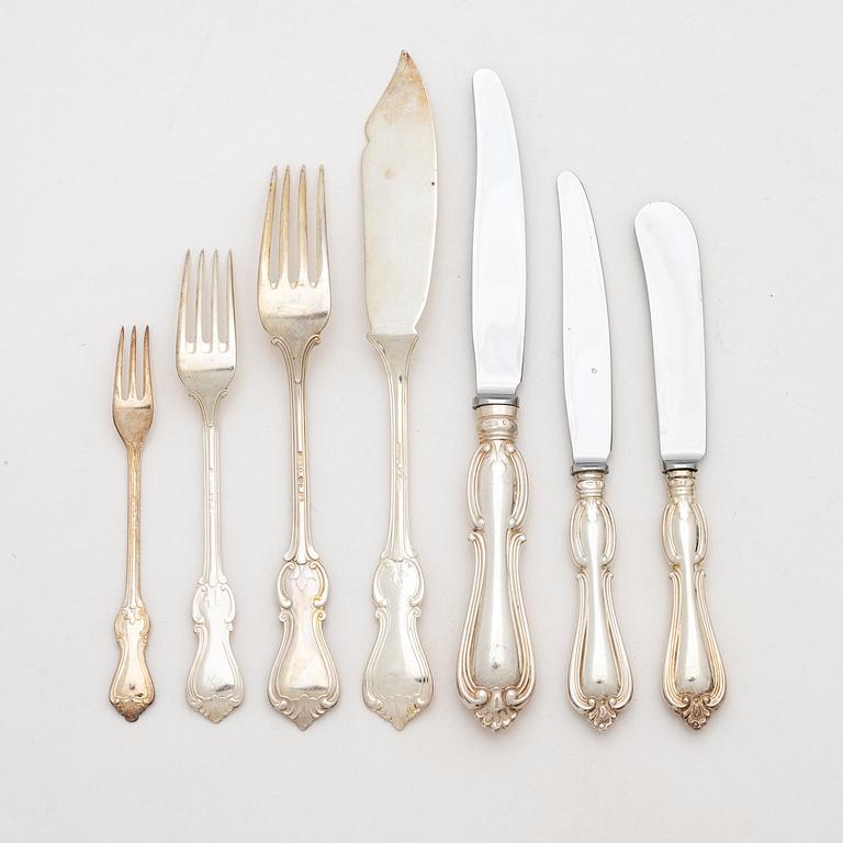 Bestickuppsättning, 65 delar, silver, modell Olga, GAB, bl a Stockholm 1968.