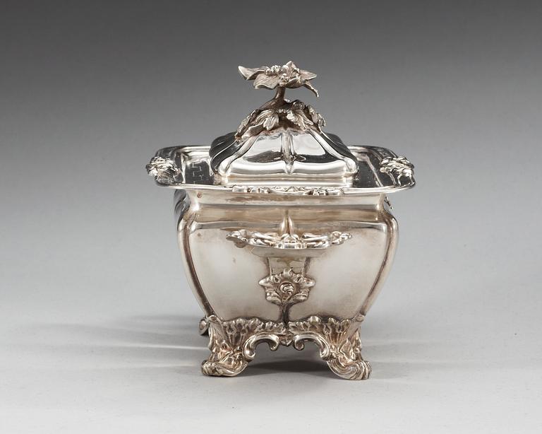 A Swedish 19th century silver sugar-casket, makers mark of Gustaf Möllenborg, Stockholm 1846.