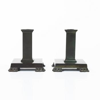 Guldsmedsaktiebolaget (GAB), Candlesticks, a pair, bronze, model no. 117, Art Deco.