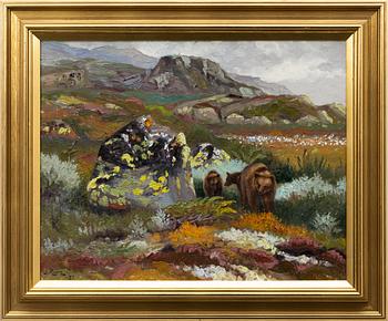 Johannes Ravn, Brown bear with cubs on the mountain.