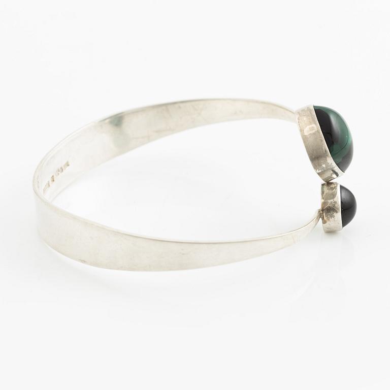 Gussi, bracelet, silver with green stones, Malmö 1965.