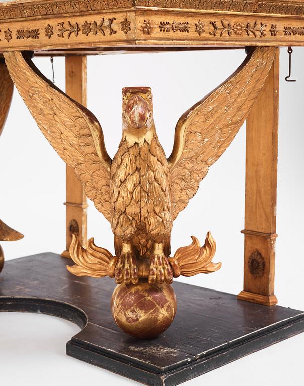 A Swedish Empire giltwood and marbe console, Stockholm early 19th century.