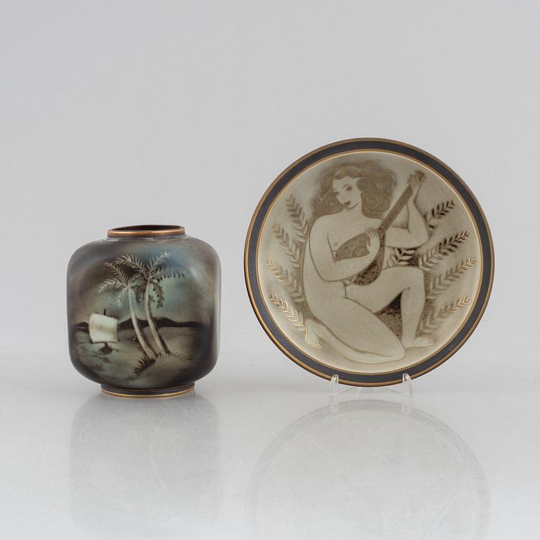 Gunnar Nylund, vas samt fat, "Flambé", Rörstrand-Lidköping, 1930-40-tal.