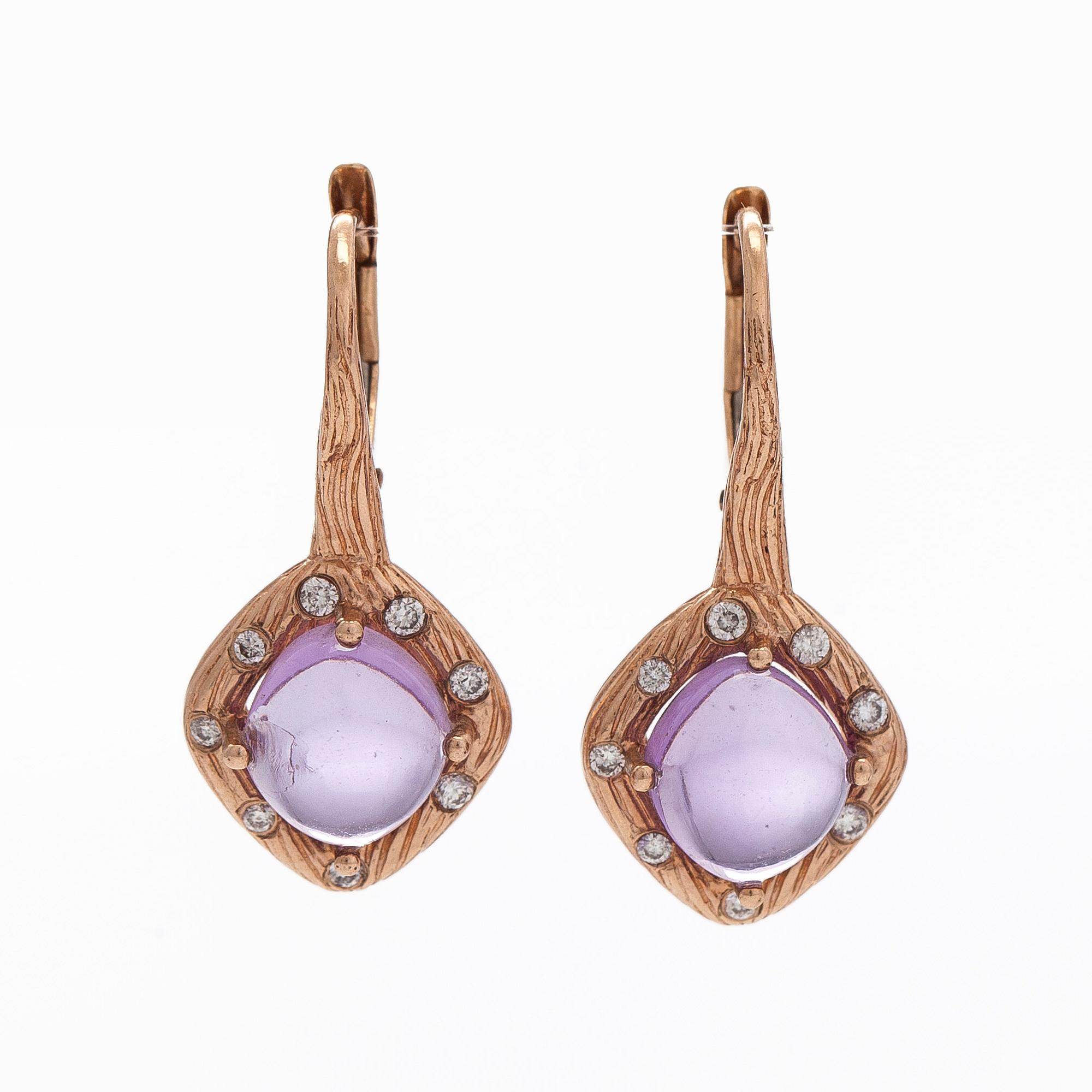 Örhängen, 14K roséguld, ametister och diamanter.