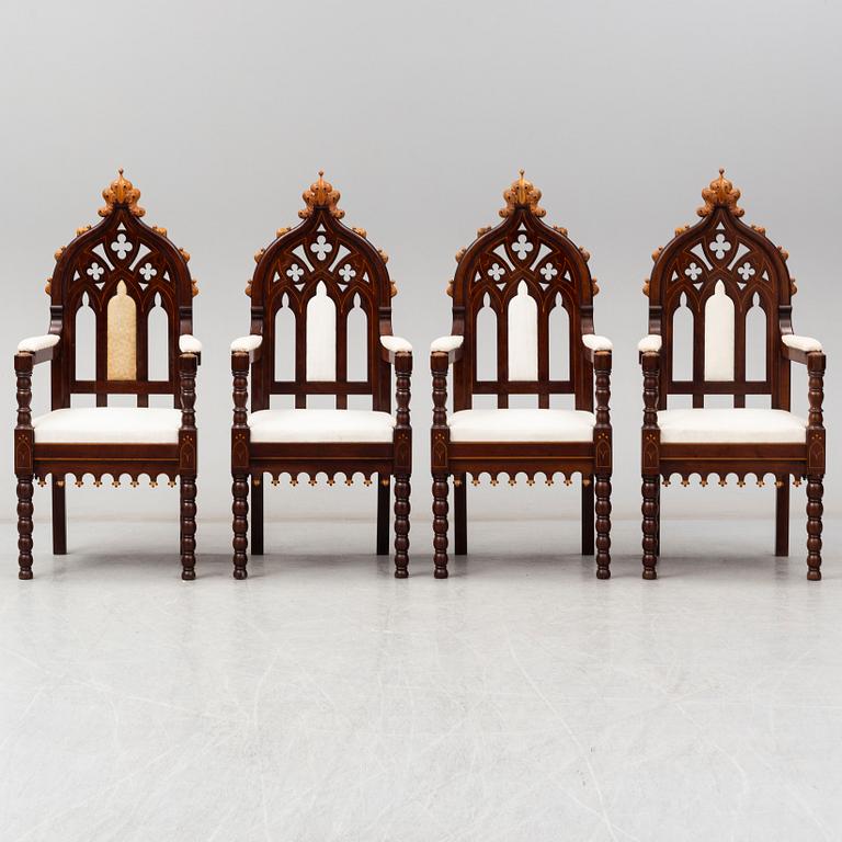 Eight Gothic Revival / Neo-Gothic Chairs, probably Austria, 19th century.