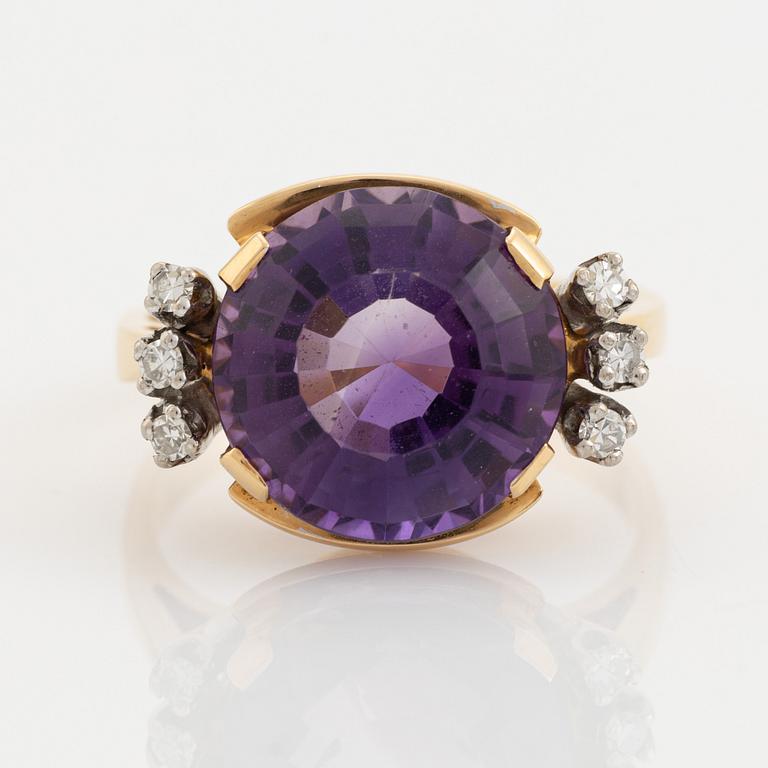 Mixed cut amethyst and eight cut diamond ring.