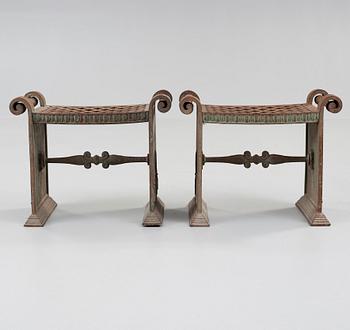 A pair of Folke Bensow Swedish Grace stools 'Taburett Nr 1', Näfveqvarn, Sweden circa 1925.