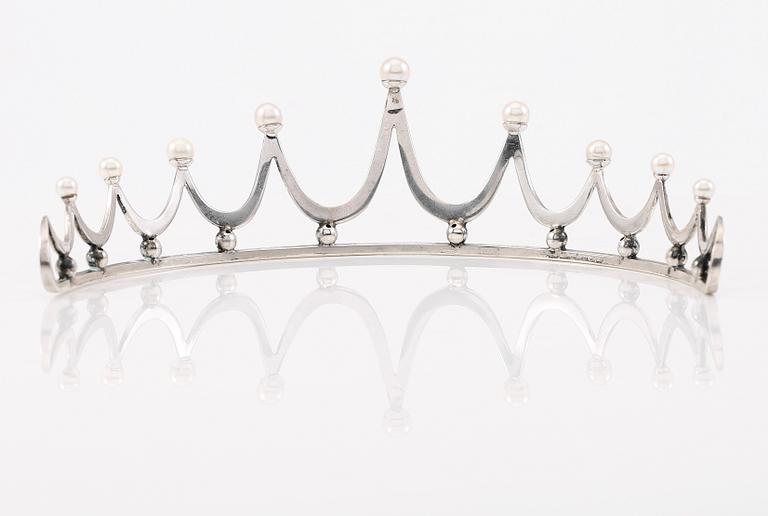 DIADEM, silver, odlade pärlor, svenska stämplar K&BC 1967.
