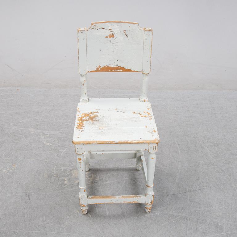 Four painte pine chairs, 19th Century.