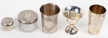 PARTI SILVER, 5 delar, bl a GAB och K Anderson, 1800-1900-tal.