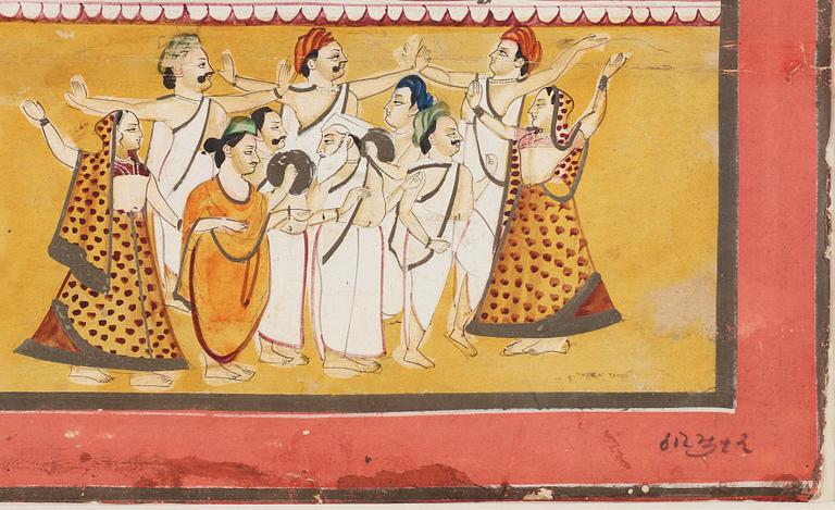MÅLNING, guache med guld och silver på kartong. Indien, Rajashan, Nathdwara, omkring 1850.