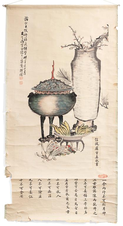 RULLMÅLNING, tusch och färg på papper, av Xiang Ziheng, Kina, signerad och daterad år 1911.