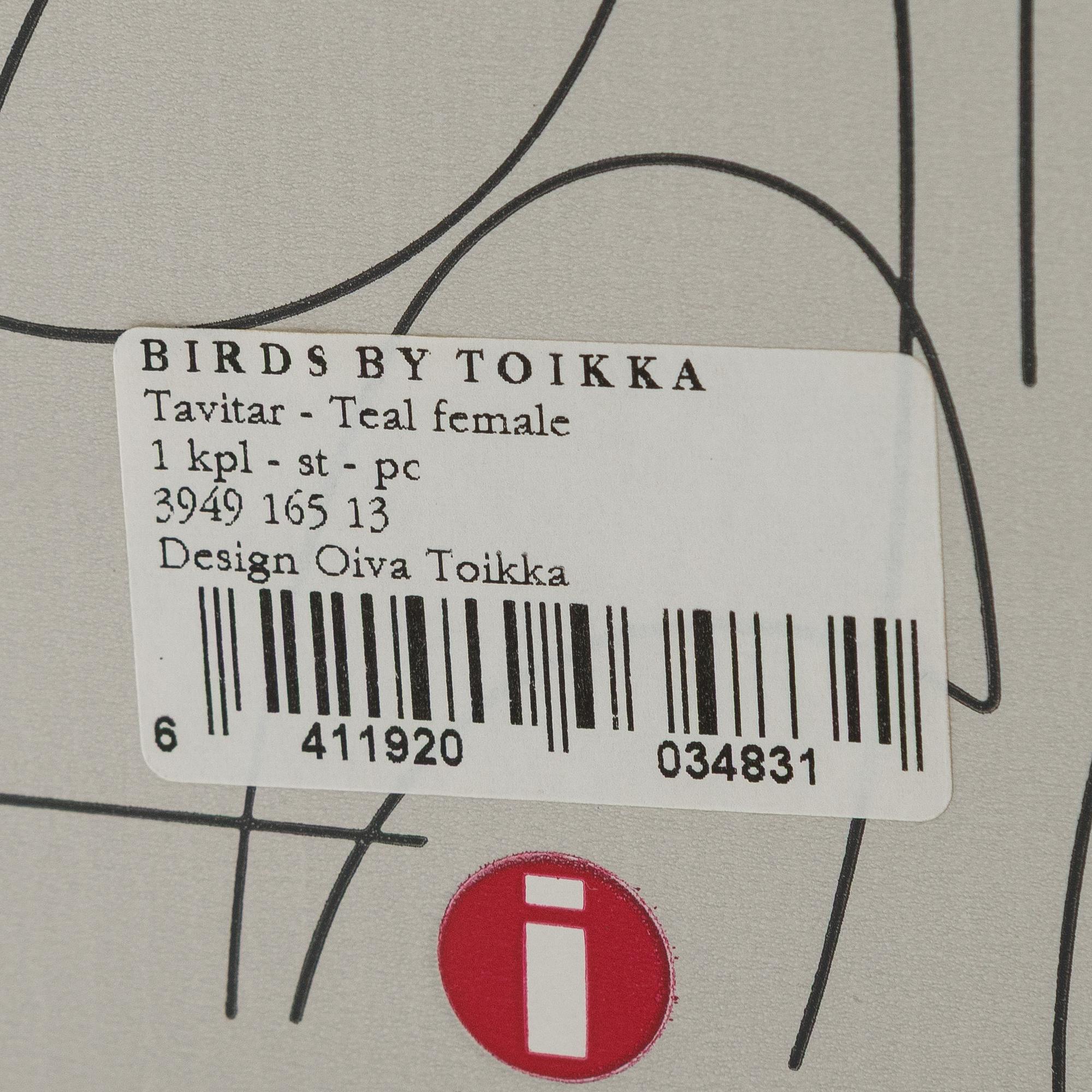 Oiva Toikka, a 'Teal Female' glass bird, signed O. Toikka Nuutajärvi.