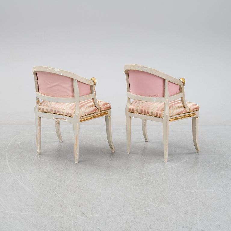 A pair of late Gustavian armchairs, 19th Century.