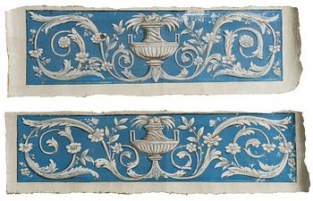 Fourteen pieces of late Gustavian wall covers of painted canvas.