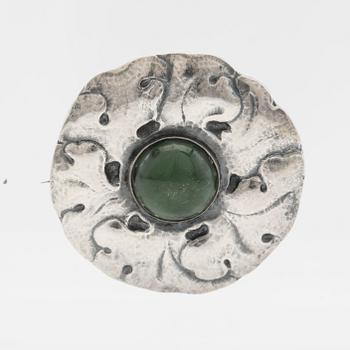 Brooch, silver with green stone.