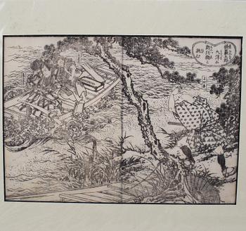 BLAD från ALBUM, 6 st, träsnitt. Japan, 1800-tal.