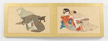 A Japanese Shunga album, ink an colour on silk, Japan, Meiji period (1868-1912).