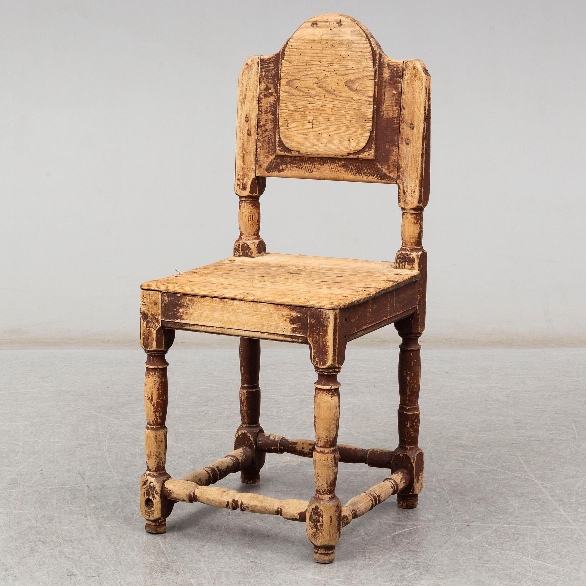 A painted pine chair from Jämtland or Härjedalen, 19th Century.