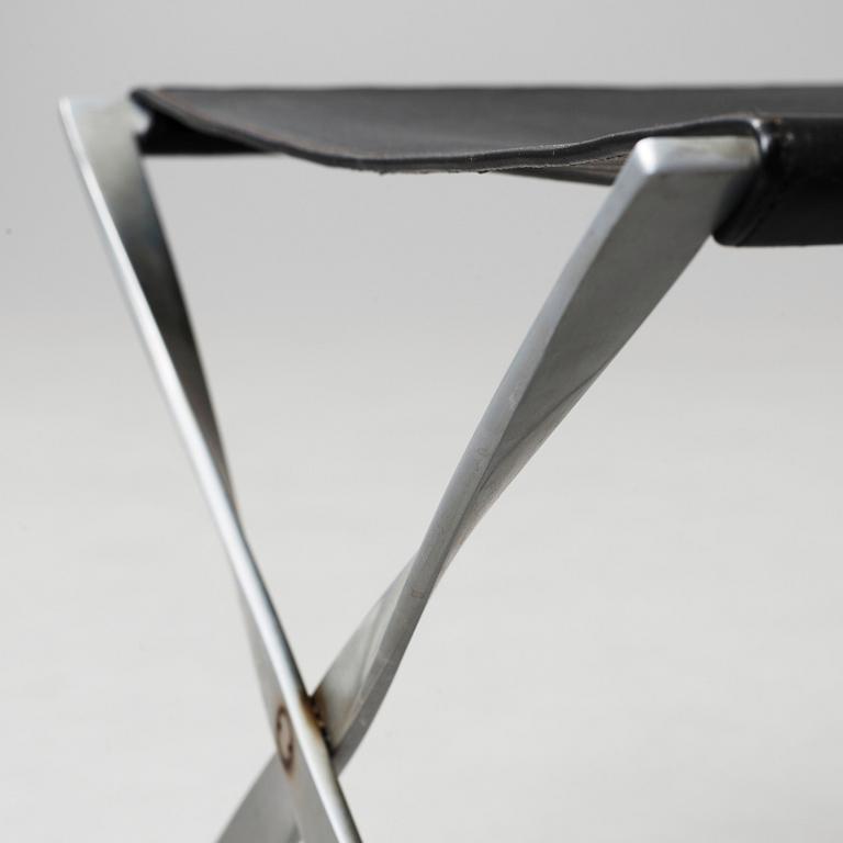 A Poul Kjaerholm 'PK-91' steel and black leather stool, E Kold Christensen, Denmark.