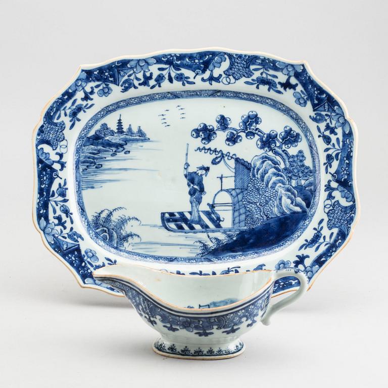 A Chinese porcelain Qianlong serving dish and saucer.