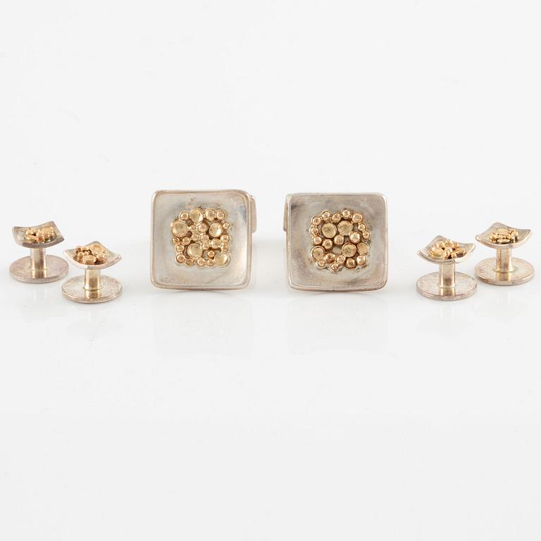 Cufflinks and shirt studs, three pairs, Högbergs, silver and gilded details.