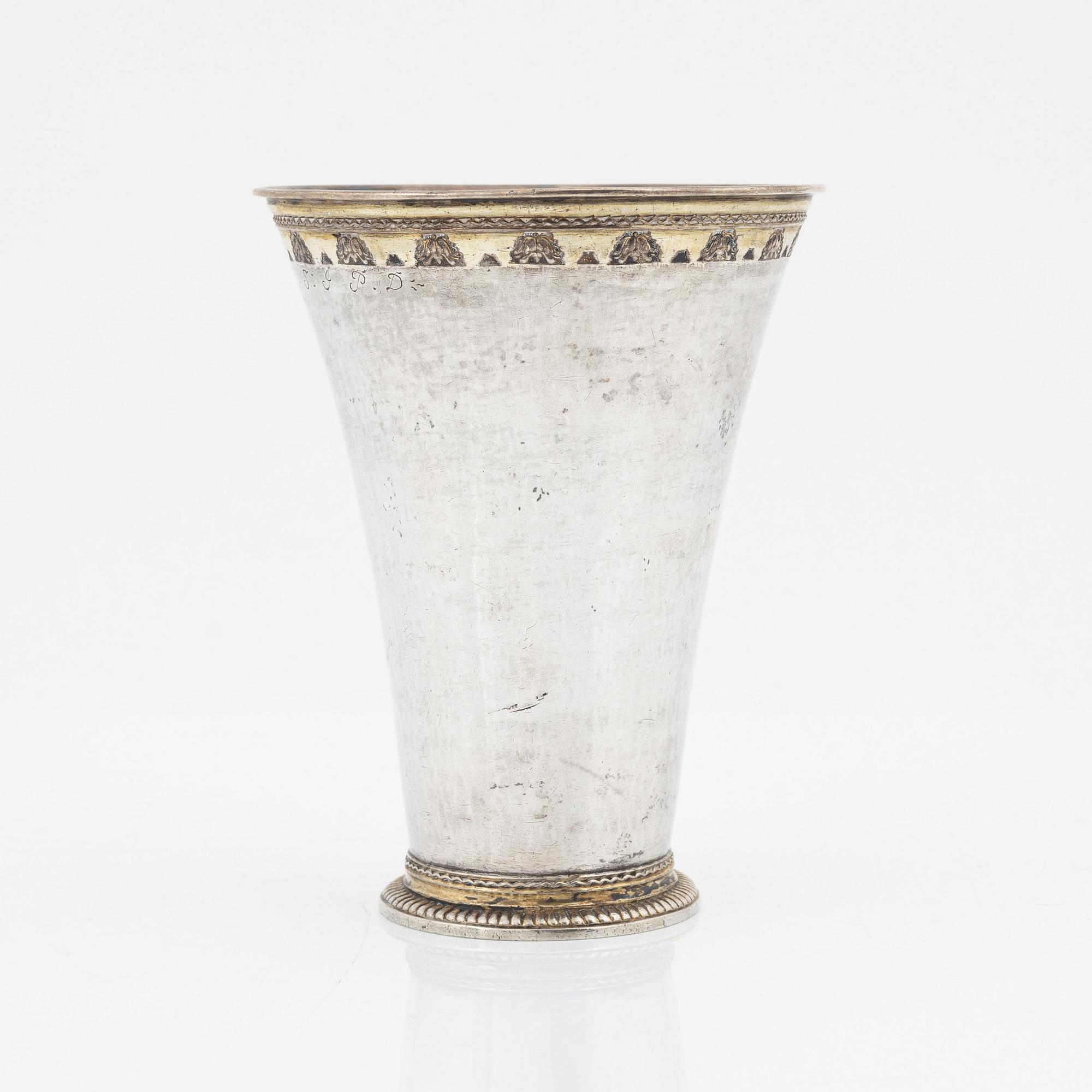 A Swedish 18th century parcel-gilt beaker, mark of Henrik Nourin, Norrköping, 1777.