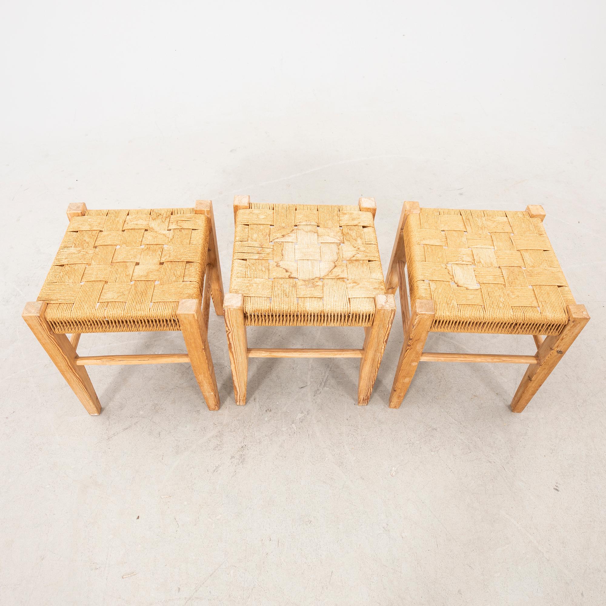 A set of three Danish 1970/80s pine stools.