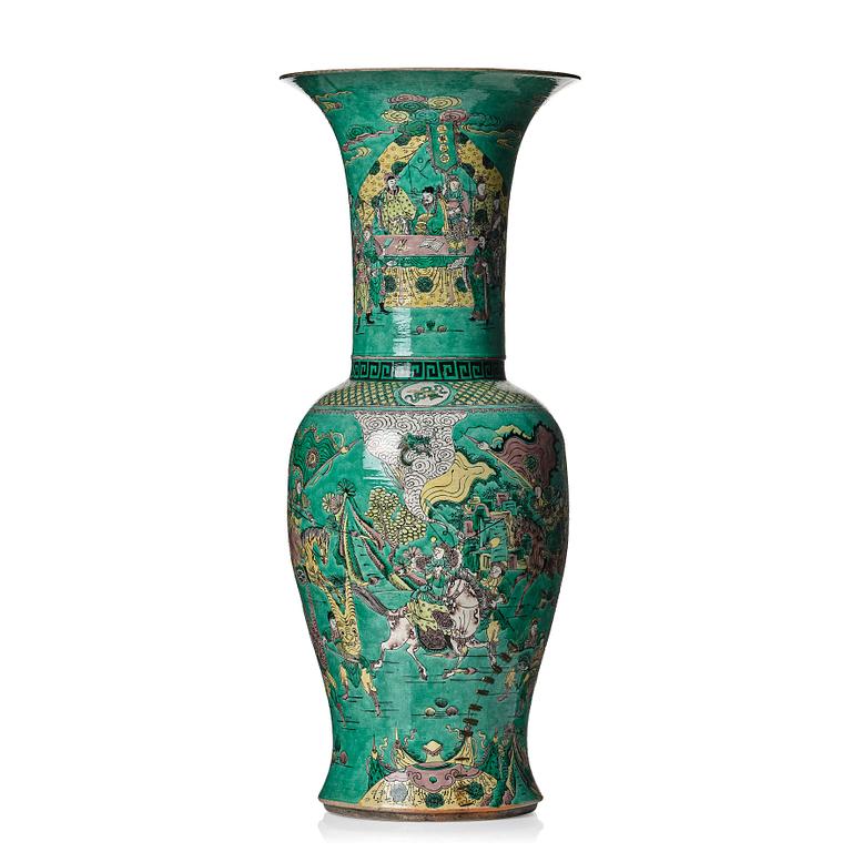 A massive famille verte bisquit vase, Qing dynasty with Kangxi mark to base.