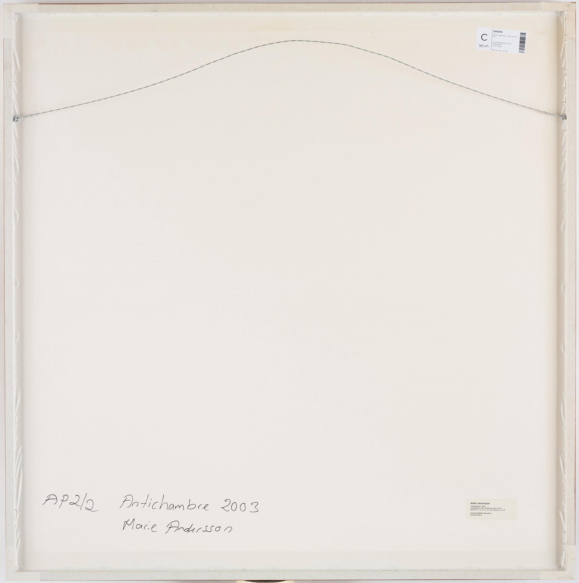 MARIE ANDERSSON, Lambdaprint. Signerad Marie Andersson och numrerad AP 2/2 a tergo. Utförd 2003.