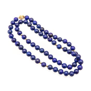 Necklace with an 18K gold clasp and Lapis Lazuli beads.