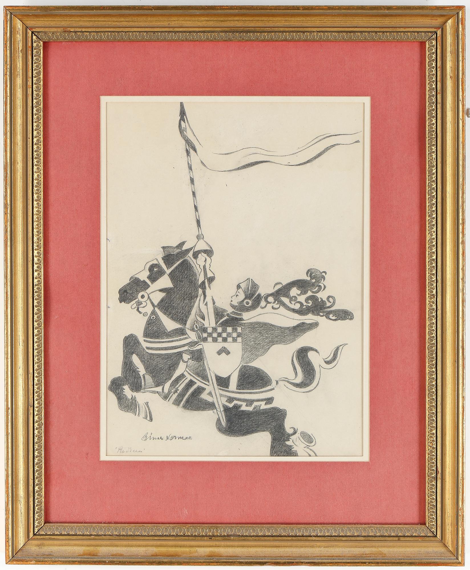 EINAR NERMAN, blyertsteckning, signerad.