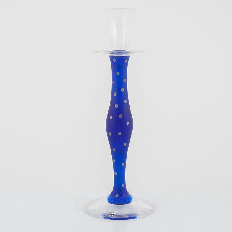 Anne Nilsson, candlesticks, 3 pcs, glass, "Celeste", Orrefors.