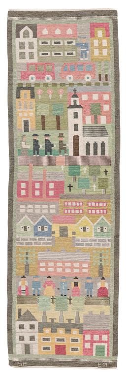 Edna Martin, a flat weave runner, c. 335 x 104 cm signed SH EM.