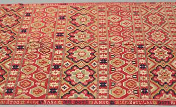 A BED COVER, double-interlocked tapestry, ca 197 x 117,5 cm, Scania (Skåne)1810, probably Gärds or Villands district.