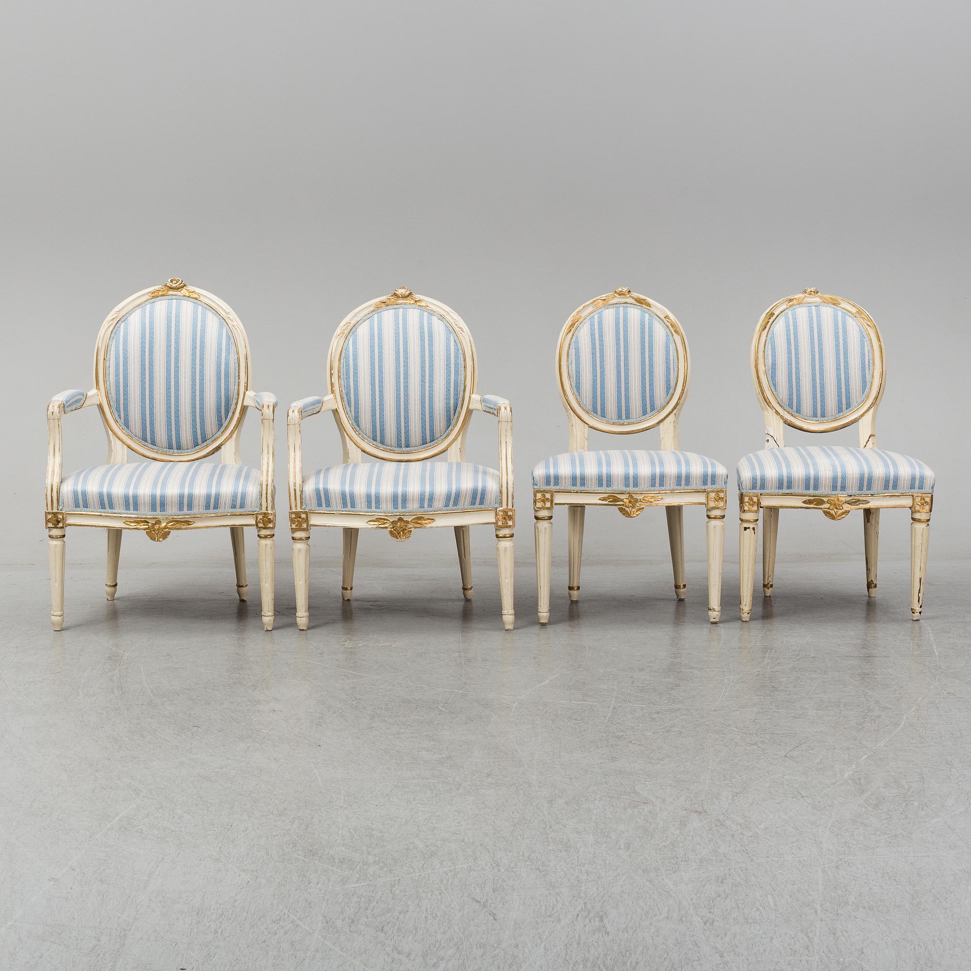Four Gustavian chairs, late 18th Century.