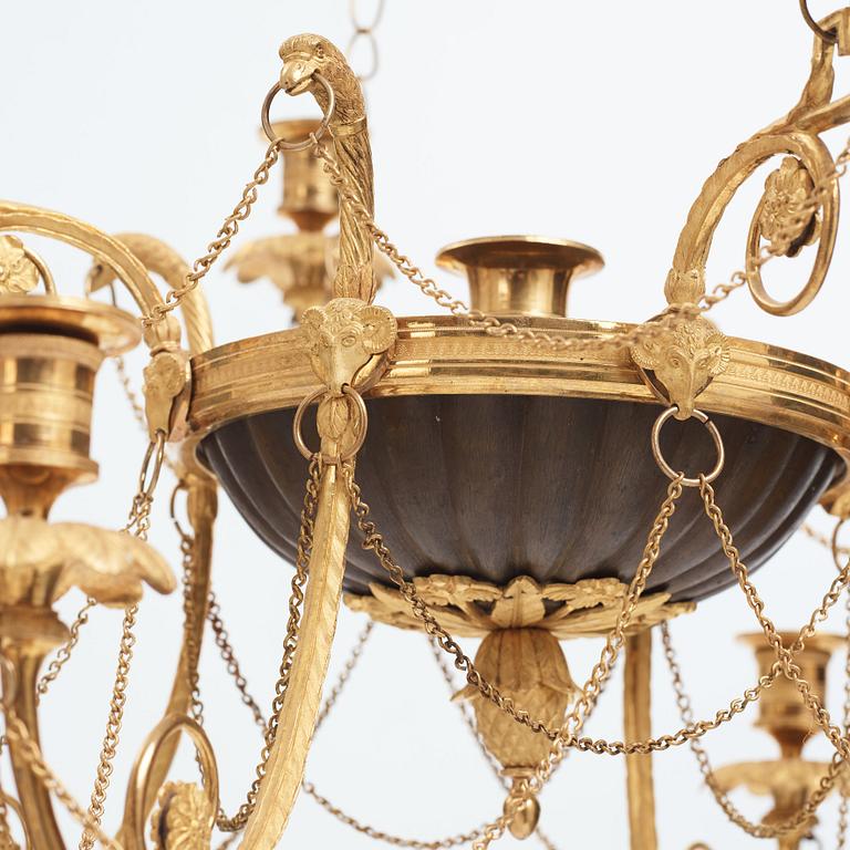 A late Gustavian early 19th century nine-light hanging-lamp.