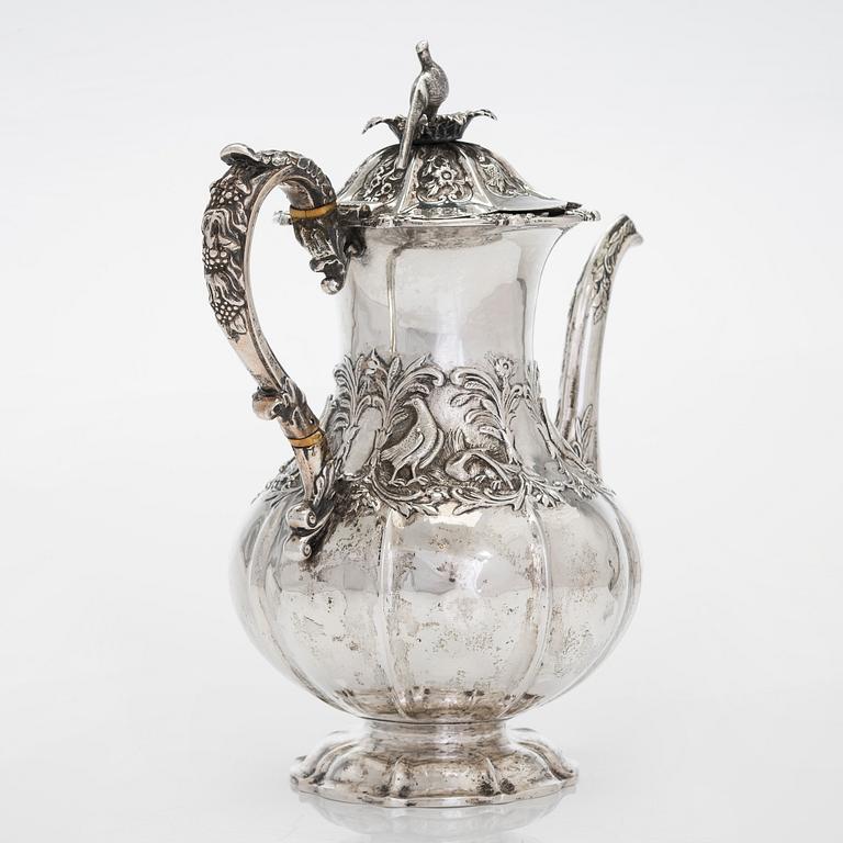 A mid 19th-Century silver coffee pot,  maker's mark of John Angell II & George Angell, London 1843.