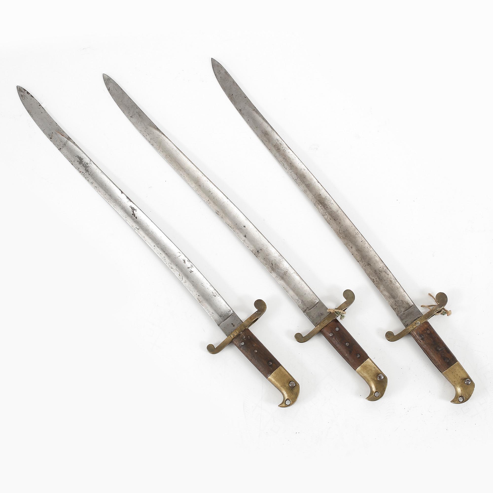 SABELBAJONETTER, 3 st, för flottan m/1867, Eskilstuna Jermanufaktur, Sverige.
